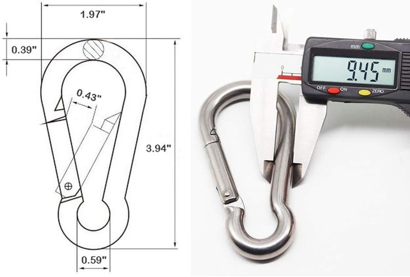 EFFIET 3.15 Inches 4 Inches Stainless Steel Carabiner for Gym Equipment Connection, Heavy Duty Spring Snap Hook Clips Buckle for Gym Exercise, Punching Bags, Hiking, Camping - Image 2